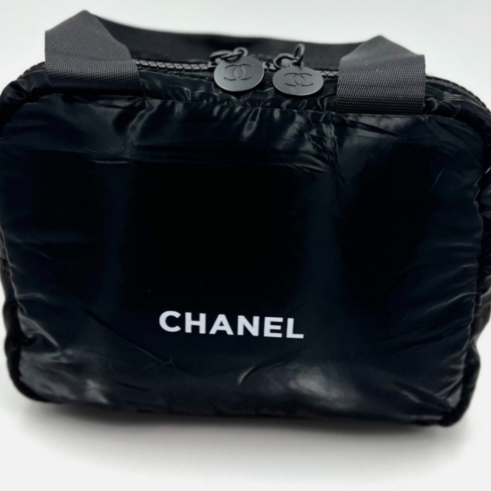 CHANEL Mini Boston black Cosmetic Pouch w/handles 8" x 6" x 2.5"